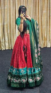 Ekta bandhni Tussar Silk lehenga wholesale in hyderabad