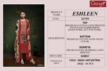 Ganga eshleen 3759 Cotton dress material online shopping