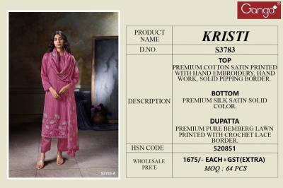 Ganga Kristi Cotton Satin Salwar kameez wholesale suppliers
