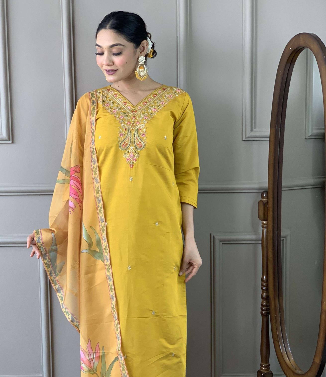 Gauri viscose chanderi v shaped neck indian kurtis shops in dubai