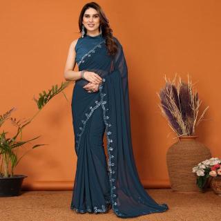 GC bright georgette with mirror work Saree store in Surat
