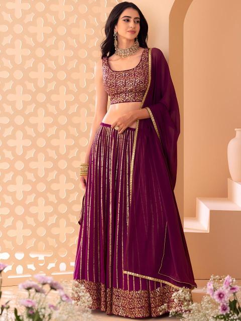 Glamorous Heavy Georgette Wine Designer lehenga choli wholesalers