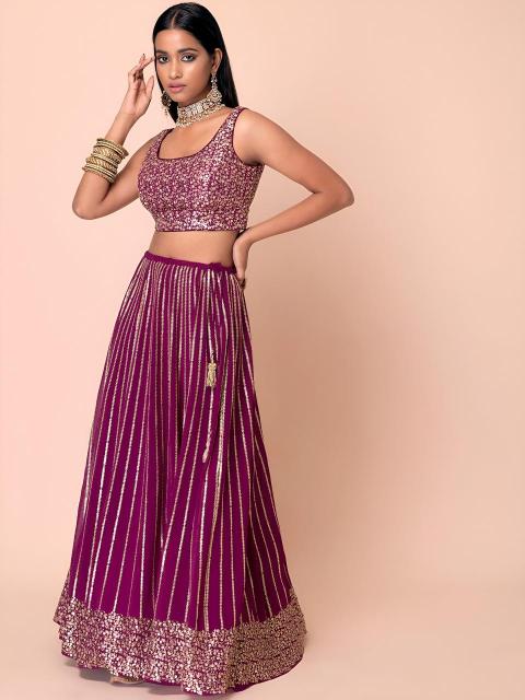 Glamorous Heavy Georgette Wine Designer lehenga choli wholesalers