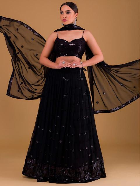 Glamourous Heavy Georgette Black Lehenga choli manufacturers in Surat