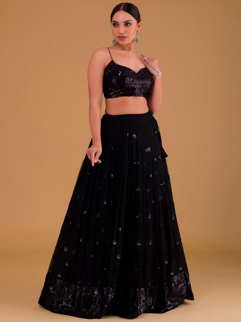 Glamourous Heavy Georgette Black Lehenga choli manufacturers in Surat