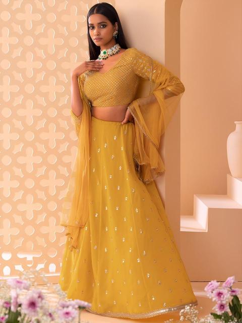 Glamourous Heavy Georgette Yellow Indian lehenga choli wholesale