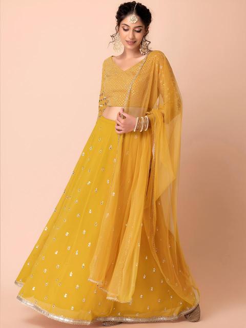 Glamourous Heavy Georgette Yellow Indian lehenga choli wholesale