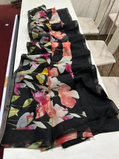 Handloom linen floral digital print  Latest saree collection wholesale