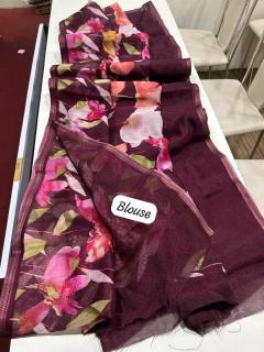 Handloom linen floral digital print  Latest saree collection wholesale