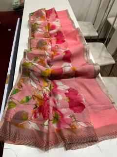 Handloom linen floral digital print  Latest saree collection wholesale