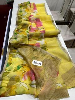 Handloom linen floral digital print  Latest saree collection wholesale
