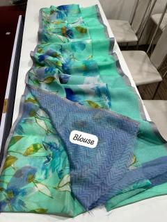 Handloom linen floral digital print  Latest saree collection wholesale