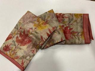 Handloom linen with floral digital print  Wholesale saree manufacturers