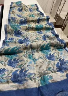 Handloom linen with floral digital print  Wholesale saree manufacturers
