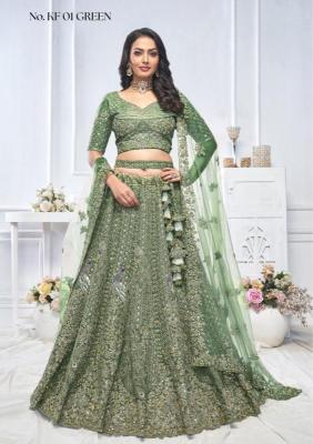 KF-01 Green Soft net Printed lehenga choli in ahmedabad