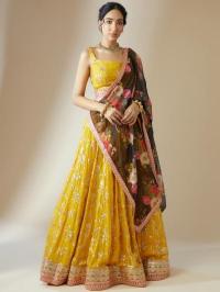 Luxurious Deep Heavy Georgette Yellow Lehenga choli set online