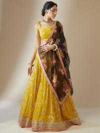 Luxurious Deep Heavy Georgette Yellow Lehenga choli set online