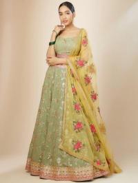Luxurious Sage Green Heavy Georgette Pista Bridal lehenga choli dealers in India