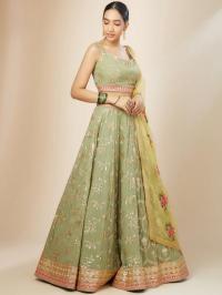 Luxurious Sage Green Heavy Georgette Pista Bridal lehenga choli dealers in India