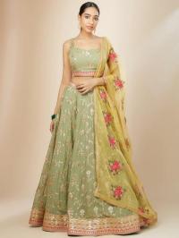 Luxurious Sage Green Heavy Georgette Pista Bridal lehenga choli dealers in India