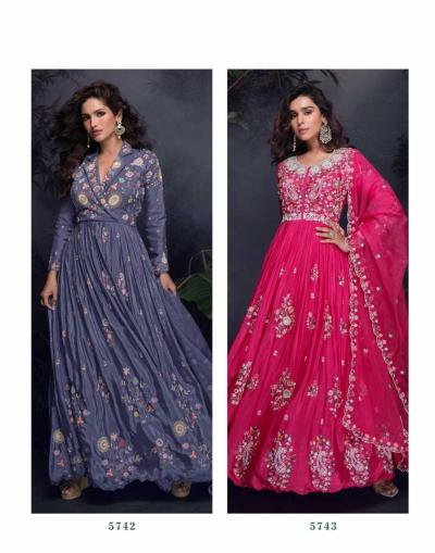 Mrunal Hit 5742 And 5743 Designer Chinon Gown Embroidered kurtis wholesale suppliers