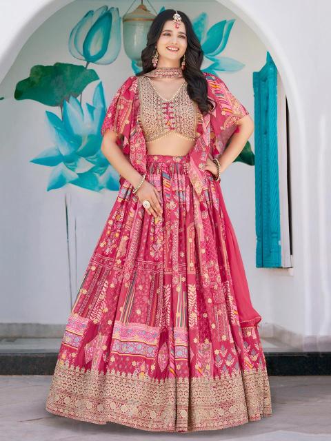 Multicolor Chinnon Silk Pink Fancy lehenga choli