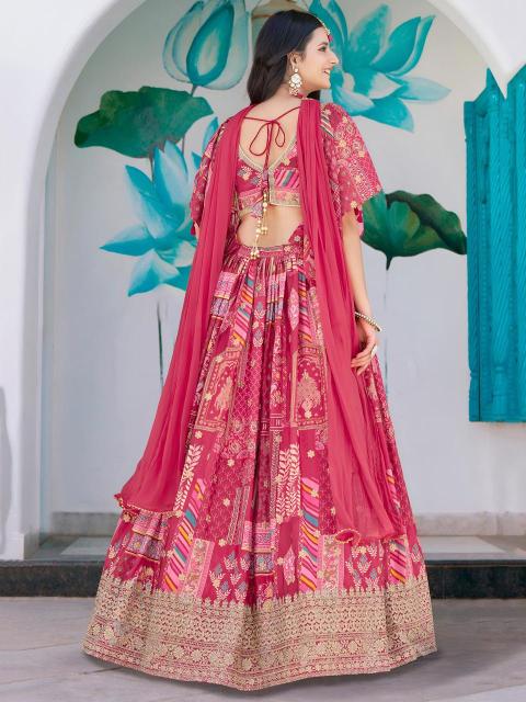 Multicolor Chinnon Silk Pink Fancy lehenga choli