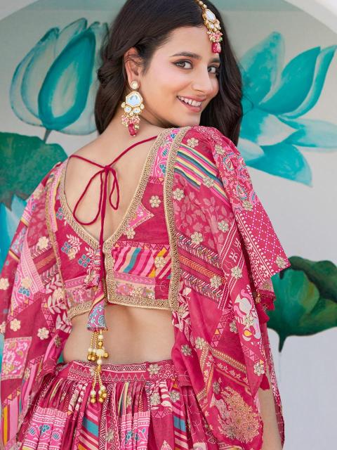 Multicolor Chinnon Silk Pink Fancy lehenga choli