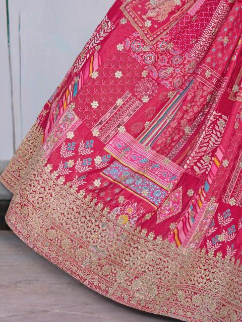 Multicolor Chinnon Silk Pink Fancy lehenga choli