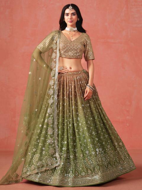 Ombre WEDDING Georgette Mehndi Lehenga choli with dupatta wholesalers
