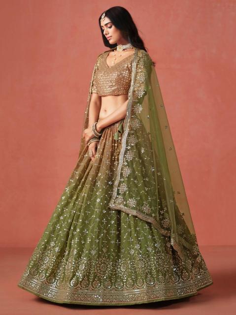 Ombre WEDDING Georgette Mehndi Lehenga choli with dupatta wholesalers