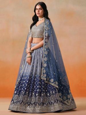 Ombre WEDDING Georgette NavyBlue Handmade lehenga choli manufacturers