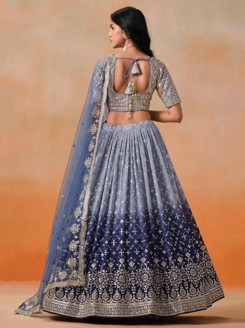 Ombre WEDDING Georgette NavyBlue Handmade lehenga choli manufacturers