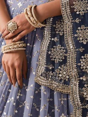 Ombre WEDDING Georgette NavyBlue Handmade lehenga choli manufacturers