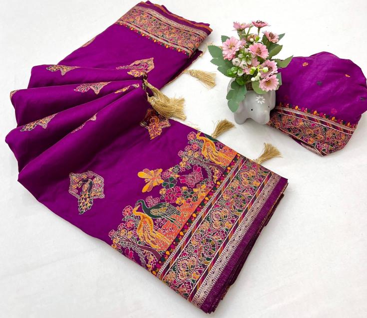Pashmina kashmiri silk meenakari pallu Saree exporters in India