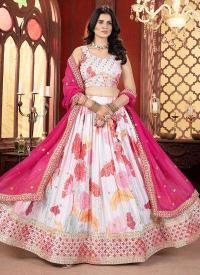 Pink Chinon Floral Print Bridal Printed lehenga choli wholesalers in Gujarat