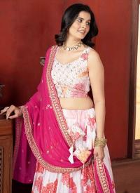 Pink Chinon Floral Print Bridal Printed lehenga choli wholesalers in Gujarat