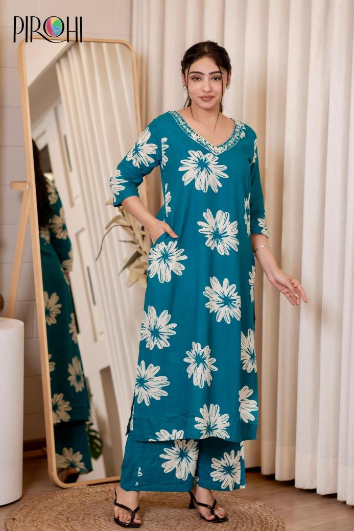 Pirohi kanchi rayon prints v neck cooord set indian kurtis for man