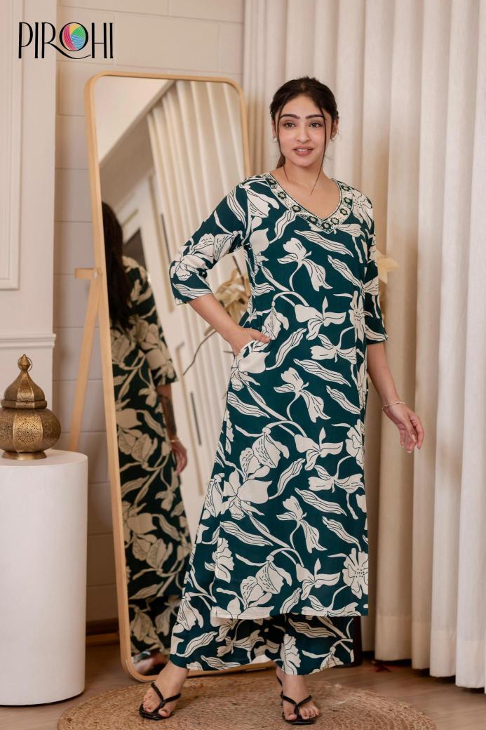 Pirohi kanchi rayon prints v neck cooord set indian kurtis for man