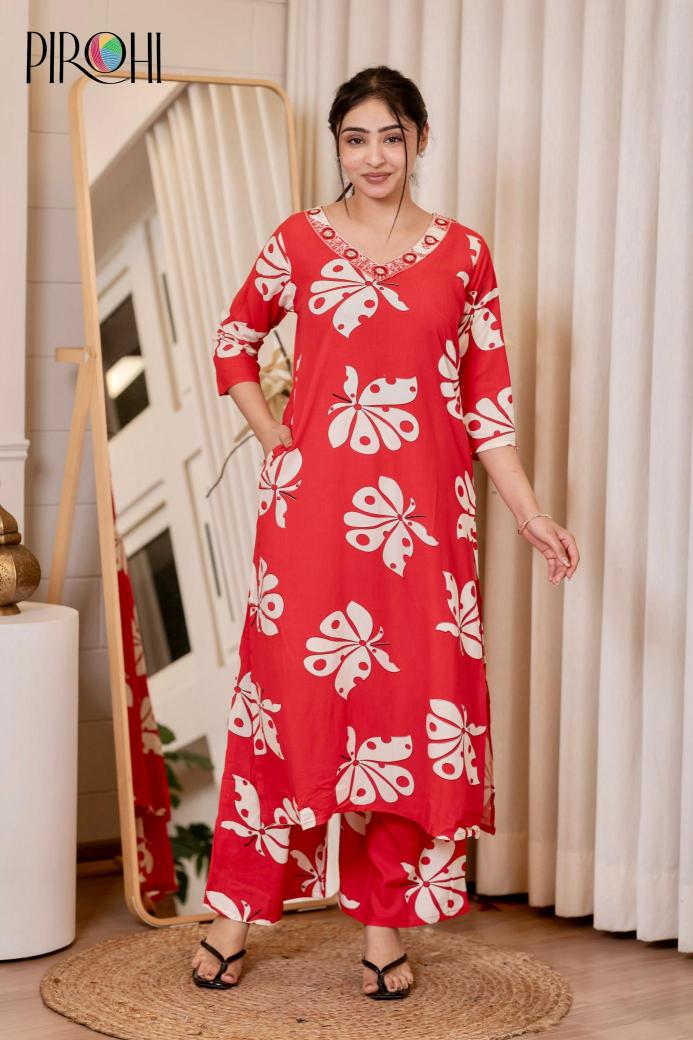 Pirohi kanchi rayon prints v neck cooord set indian kurtis for man