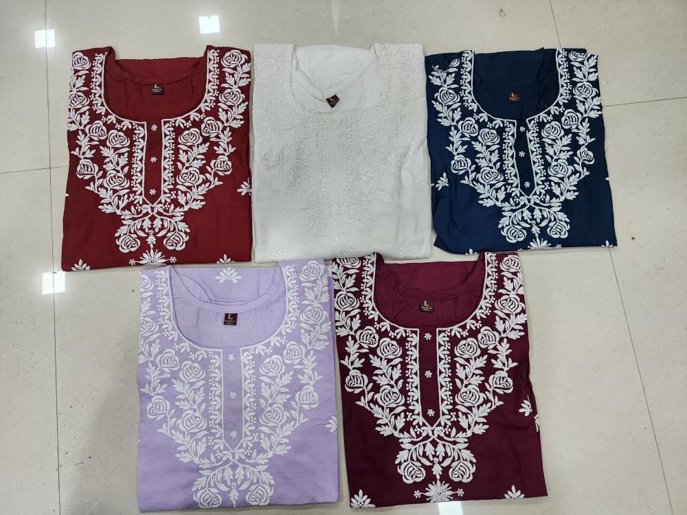 Shree salasar reyon embroidery work short tops Hydranad Kurti price