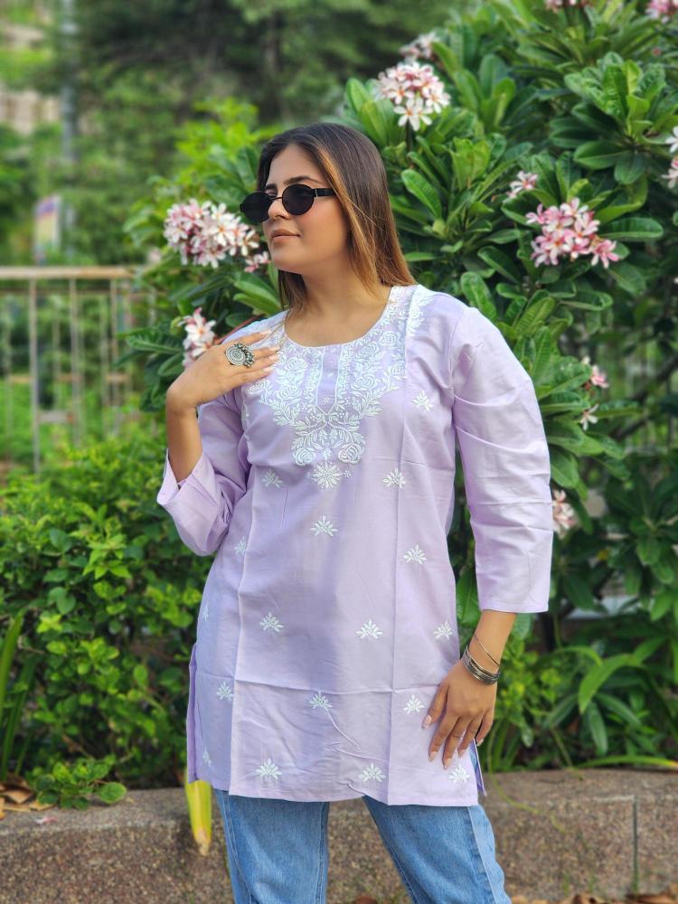 Shree salasar reyon embroidery work short tops Hydranad Kurti price