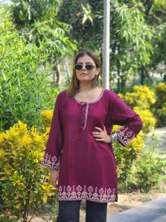 Shree salasar reyon embroidery work short tops Mumbai Kurti fashion