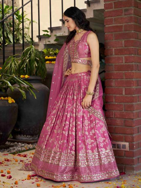 Zeel Clothing Dola Silk Jacquard Pink lehenga choli wholesale market in delhi