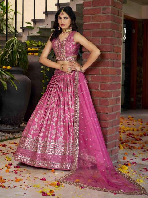 Zeel Clothing Dola Silk Jacquard Pink lehenga choli wholesale market in delhi