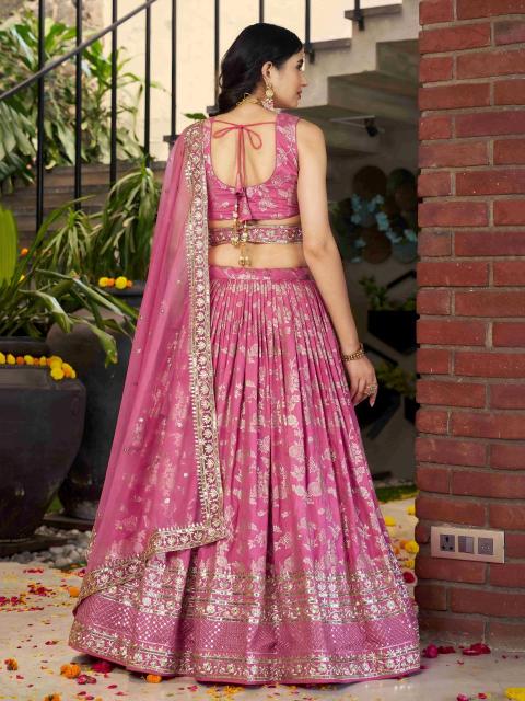 Zeel Clothing Dola Silk Jacquard Pink lehenga choli wholesale market in delhi