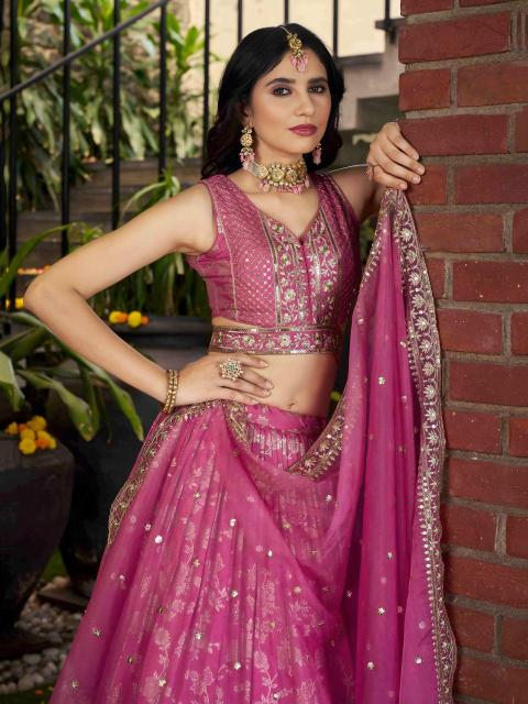 Zeel Clothing Dola Silk Jacquard Pink lehenga choli wholesale market in delhi