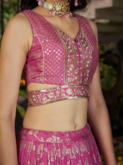 Zeel Clothing Dola Silk Jacquard Pink lehenga choli wholesale market in delhi
