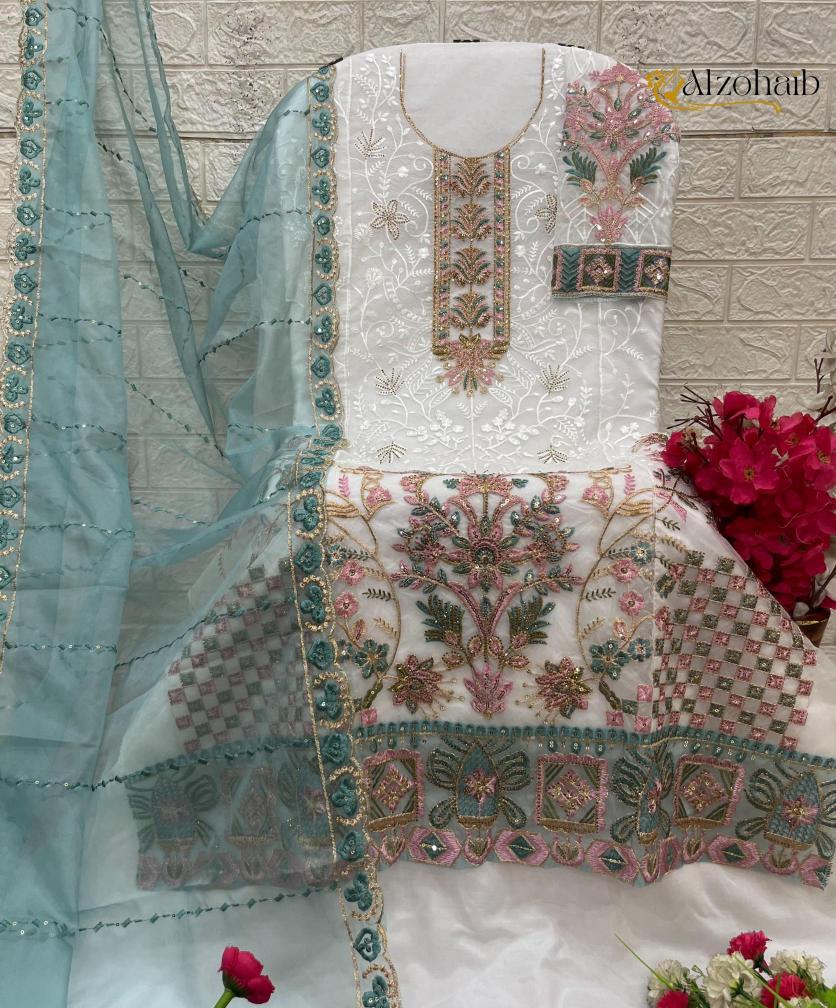 Alzohaib organza karachi Wholesale dress materials online