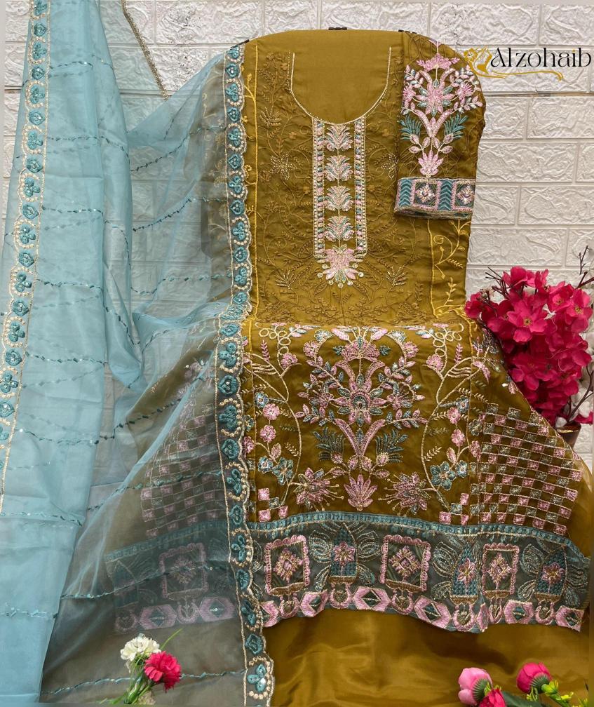 Alzohaib organza karachi Wholesale dress materials online